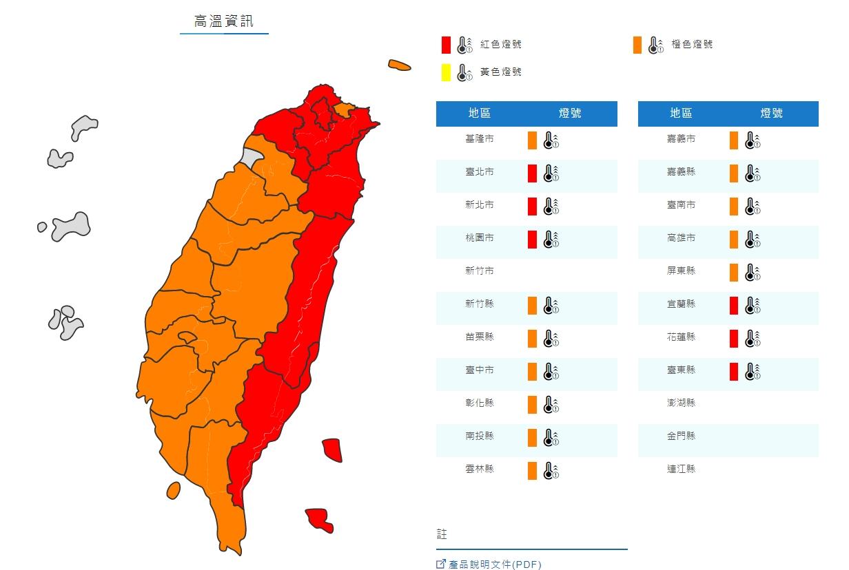 高溫資訊。(圖/翻攝自中央氣象局)
