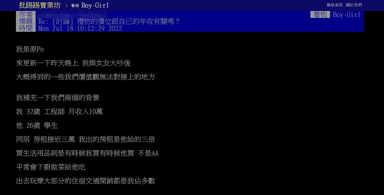 網友們紛紛奉勸男方趕快和對方分手減少損失。(圖/翻攝自PTT)