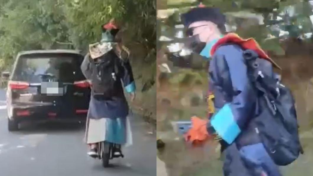 因電動獨輪車不得在一般道路行駛,男子此舉恐遭開罰。(圖/翻攝自記者爆料網)