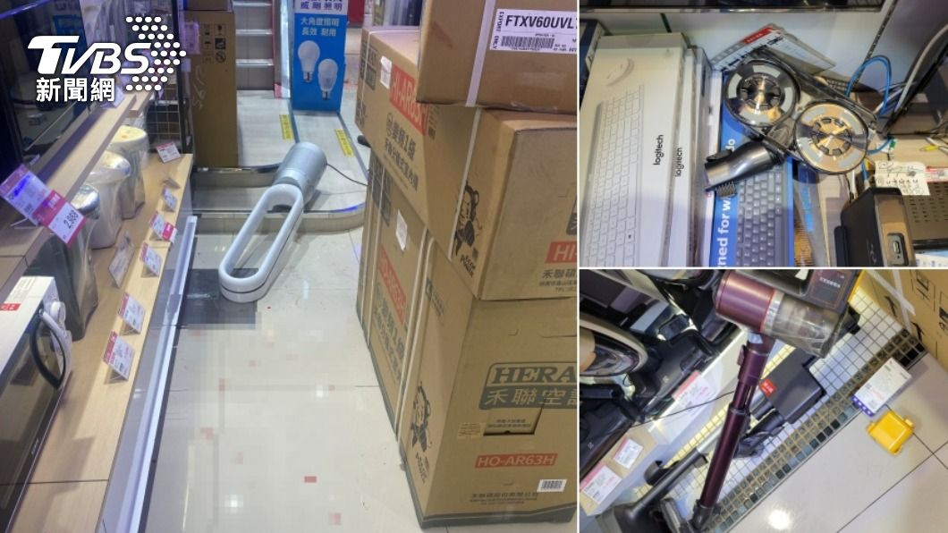 彭男在電器行內鬧事，造成部分電器毀損。（圖／TVBS）