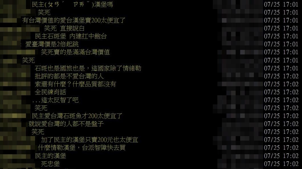 網友對售價200元的石斑魚漢堡似乎不太領情。（圖／翻攝自PTT）