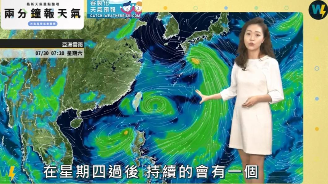 週四過後,台灣將開始受到低壓帶影響。(圖/翻攝自天氣風險 WeatherRisk臉書)