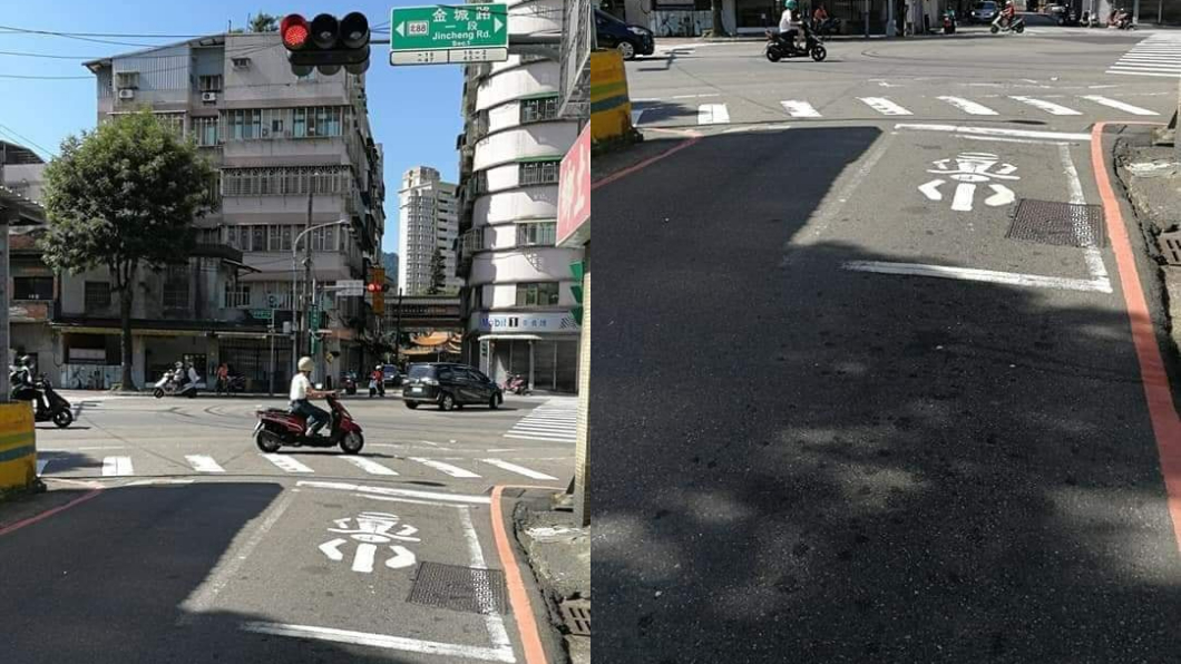 有網友行經新北市土城區一處路口時眼前景象讓他笑了。（圖／翻攝自臉書社團「路上觀察學院」）