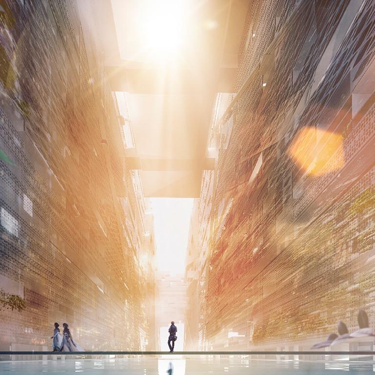 新沙漠綠洲「THE LINE」，科幻示意圖將利用科技提供高品質生活。（圖／翻攝自Neom粉專）