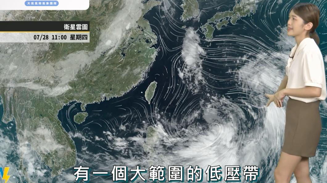 衛星雲圖上可以看到，太平洋海面上有一個大範圍的低壓帶。（圖／翻攝自「天氣風險 WeatherRisk」臉書）