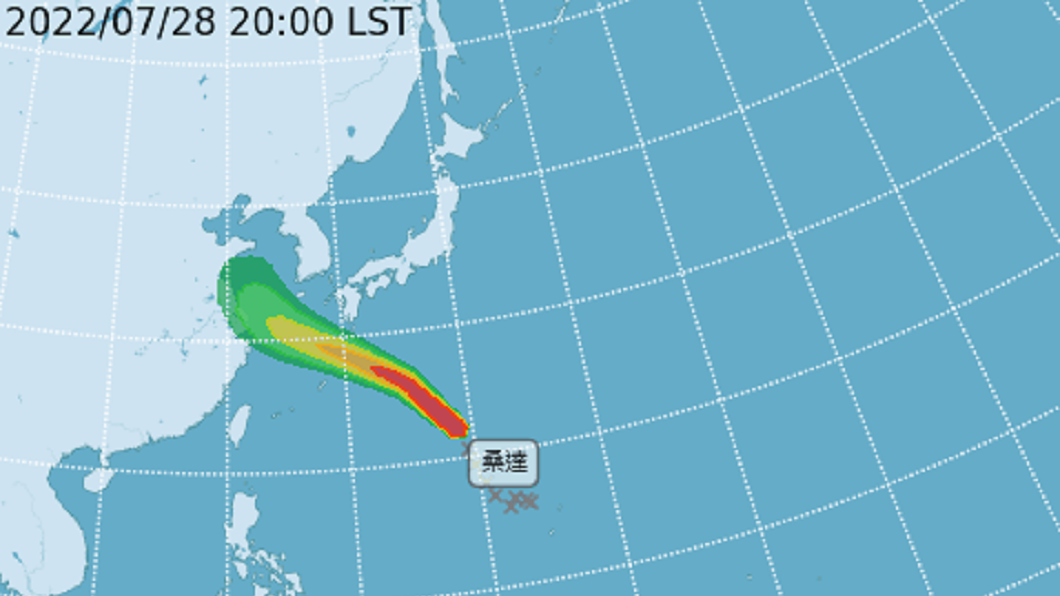 目前預測桑達颱風將朝上海方向前進不會對台灣造成直接影響。(圖/翻攝自中央氣象局)