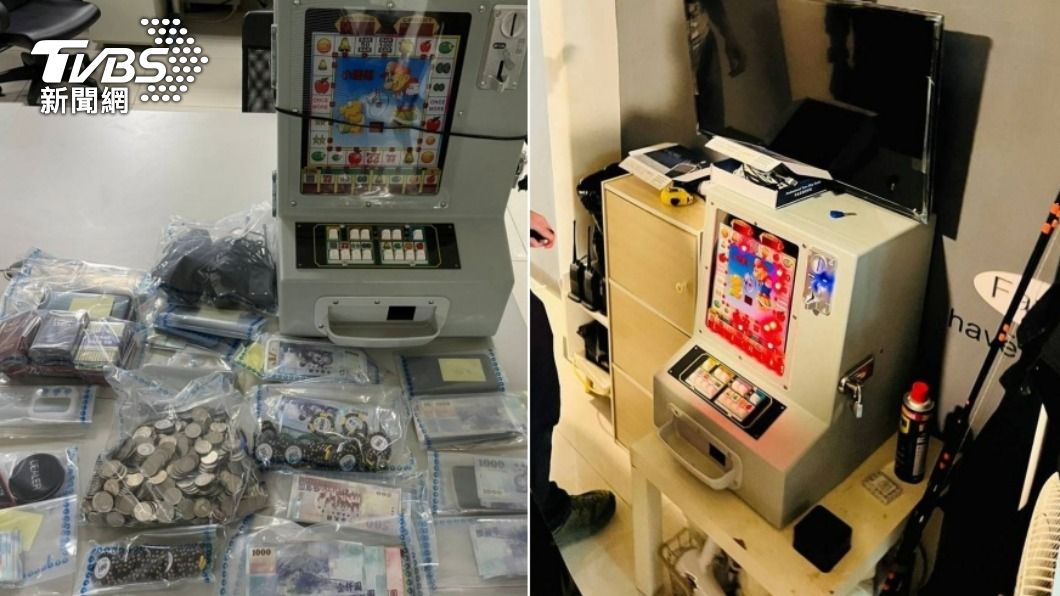 警方查扣賭資以及賭博電玩機台「小瑪莉」。(圖/TVBS)