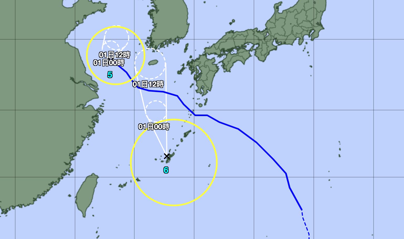 目前海上有兩個颱風，最左為桑達，右為翠絲。（圖／翻攝自日本氣象廳）