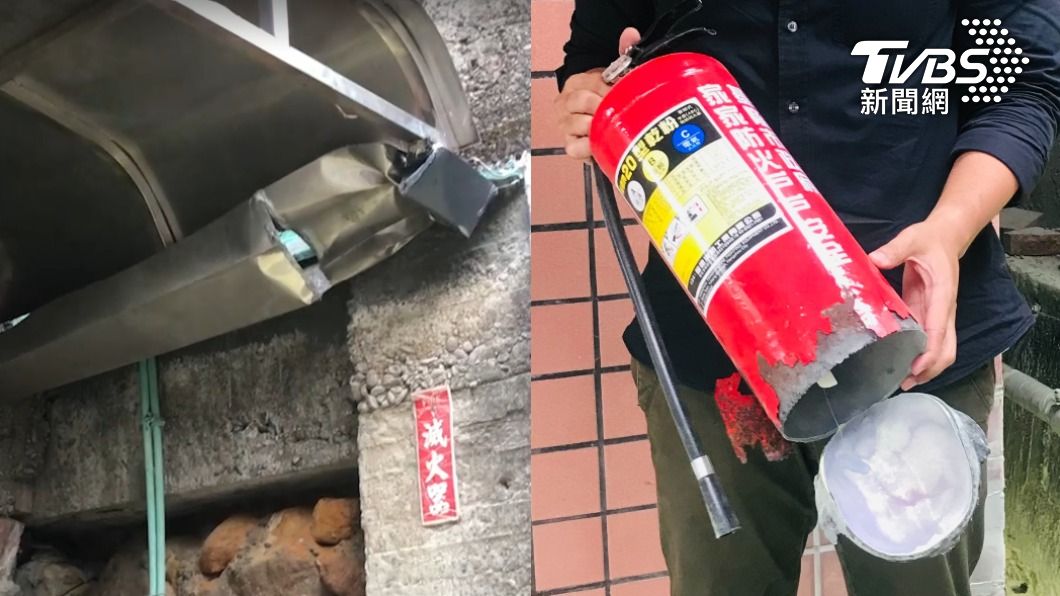 滅火器爆炸後造成屋樑損壞。（圖／TVBS）