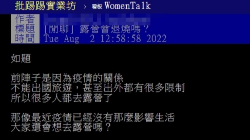 原PO詢問露營是否會退燒。（圖／翻攝自PTT）