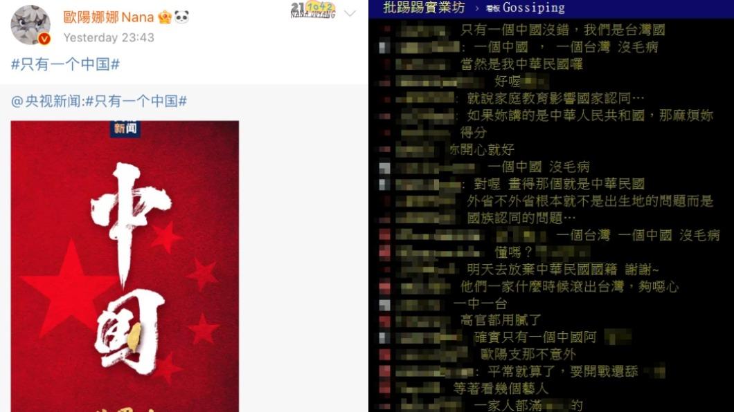 歐陽娜娜在微博的貼文於PTT上引起討論。(圖/翻攝自歐陽娜娜微博、PTT)