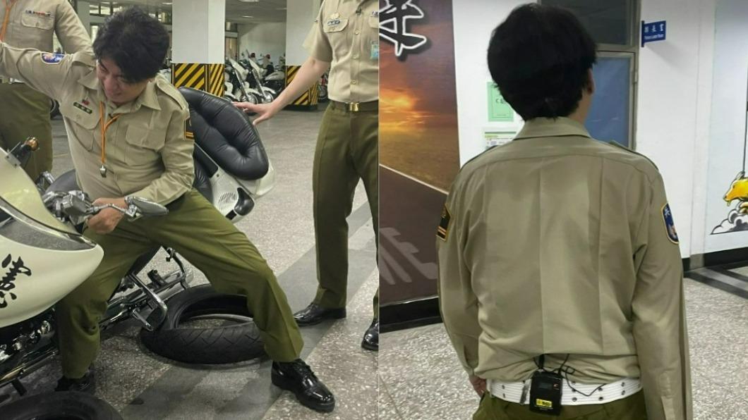  梁赫群光是將重機牽起，就讓全身濕透。（圖／梁赫群提供）