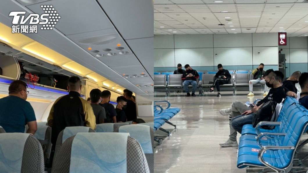 一群年輕男子日前從桃機登機飛柬埔寨。(圖/讀者提供)