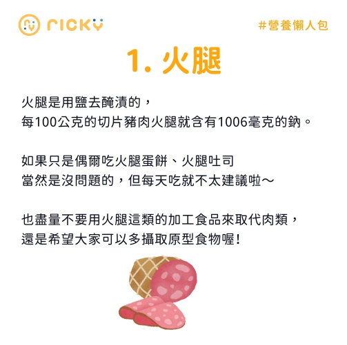 每100公克的切片豬肉火腿含有1006毫克的鈉。(圖/翻攝自張家祥營養師臉書)