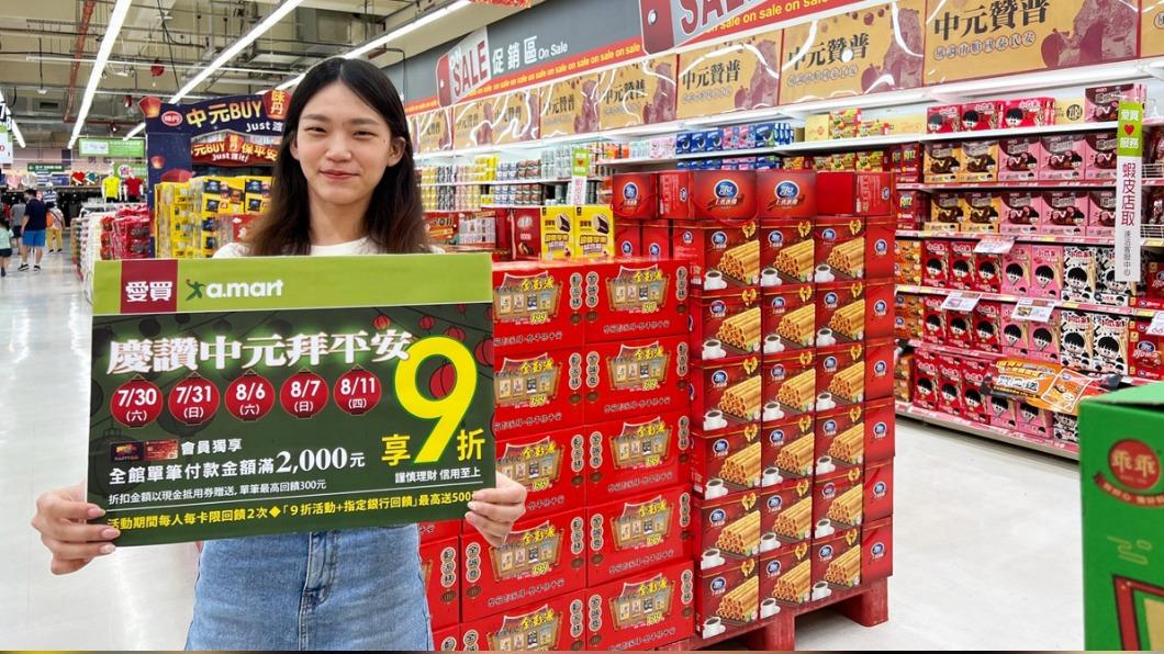 愛買HAPPYGO會員今(6)日、明(7)日和8月11日,單筆滿2000元享9折抵用現金券回饋。(圖/業者提供)