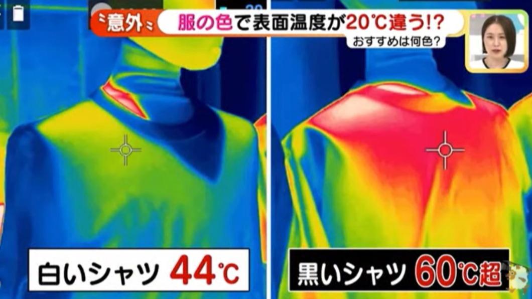 白T約44度、黑T則是高達61度。(圖/翻攝自メ〜テレニュースYouTube)