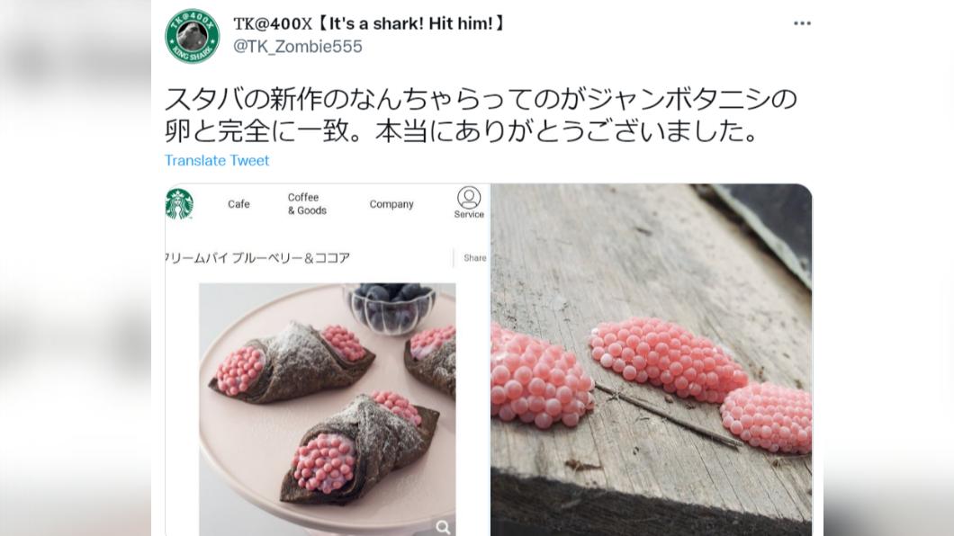 網友認為日本星巴克新產品與福壽螺卵十分相似。(圖/翻攝自推特TK_ZOMBIE555)