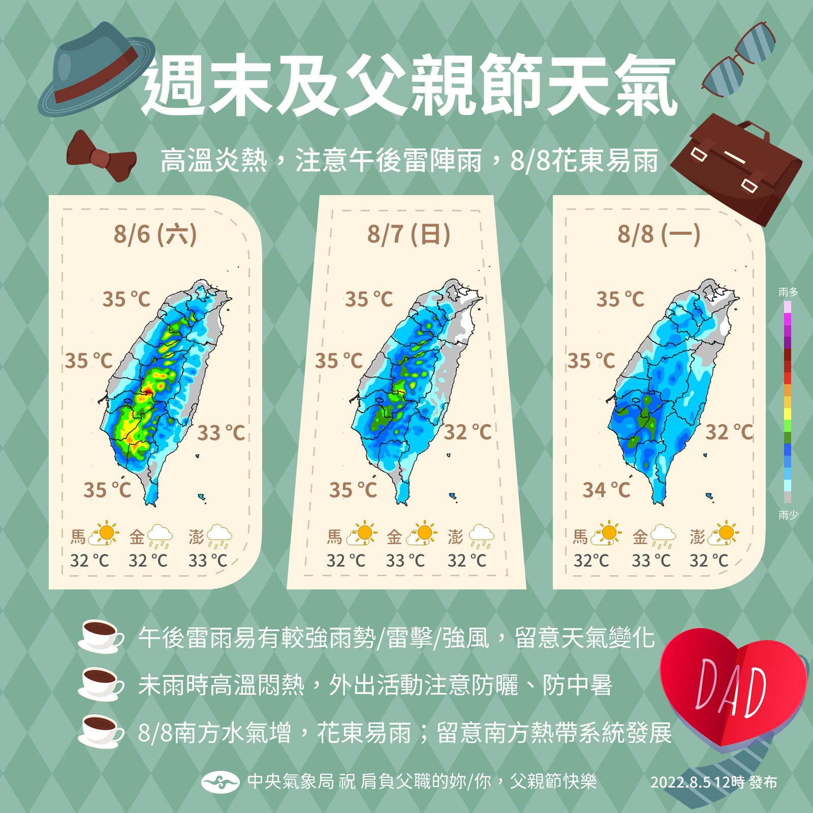 父親節天氣一次看。（圖／氣象局）