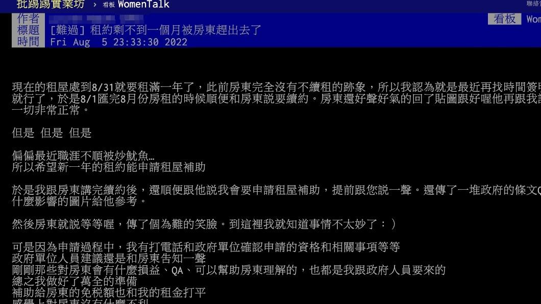 原PO分享自己的租屋經歷。(圖/翻攝自PTT)