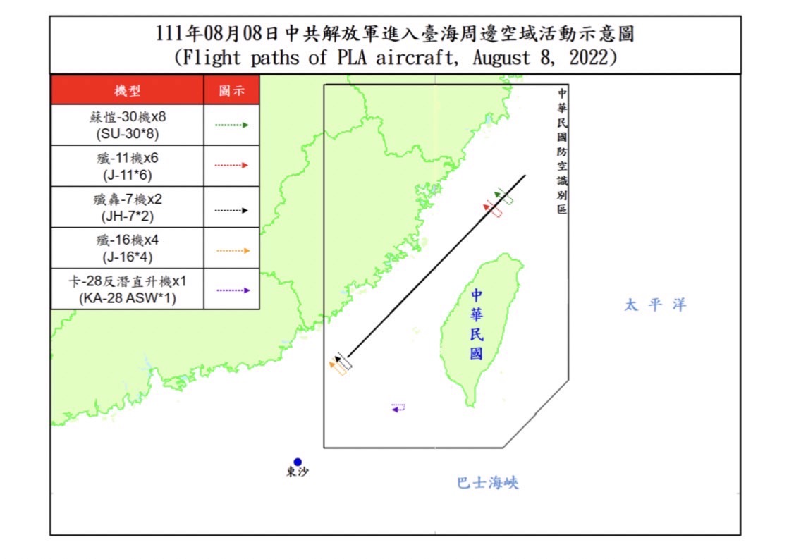 共軍進入台海周邊空域示意圖。（圖／中華民國空軍提供）