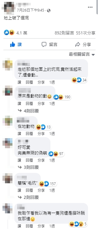 女網友表示「地上破了個洞」引起討論。（圖／翻攝自簡子寧臉書）