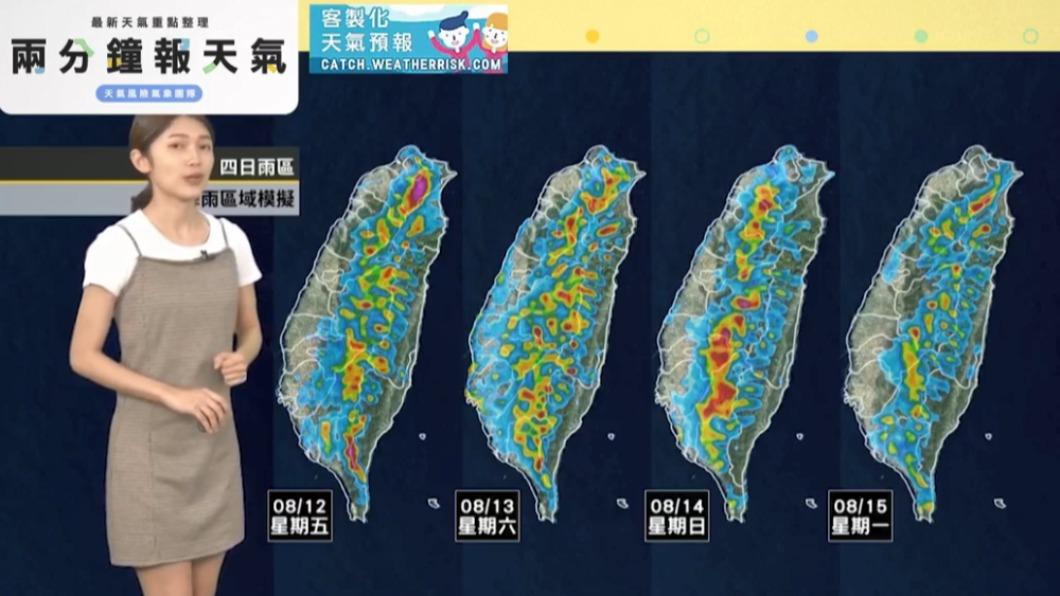 台灣4日雨區降雨模擬圖。(圖/翻攝自「天氣風險 WeatherRisk」臉書)