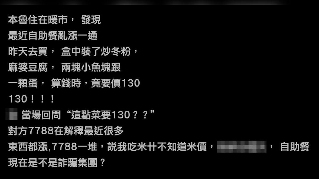 原PO發文質疑,現在自助餐亂漲一通。(圖/翻攝自PTT)