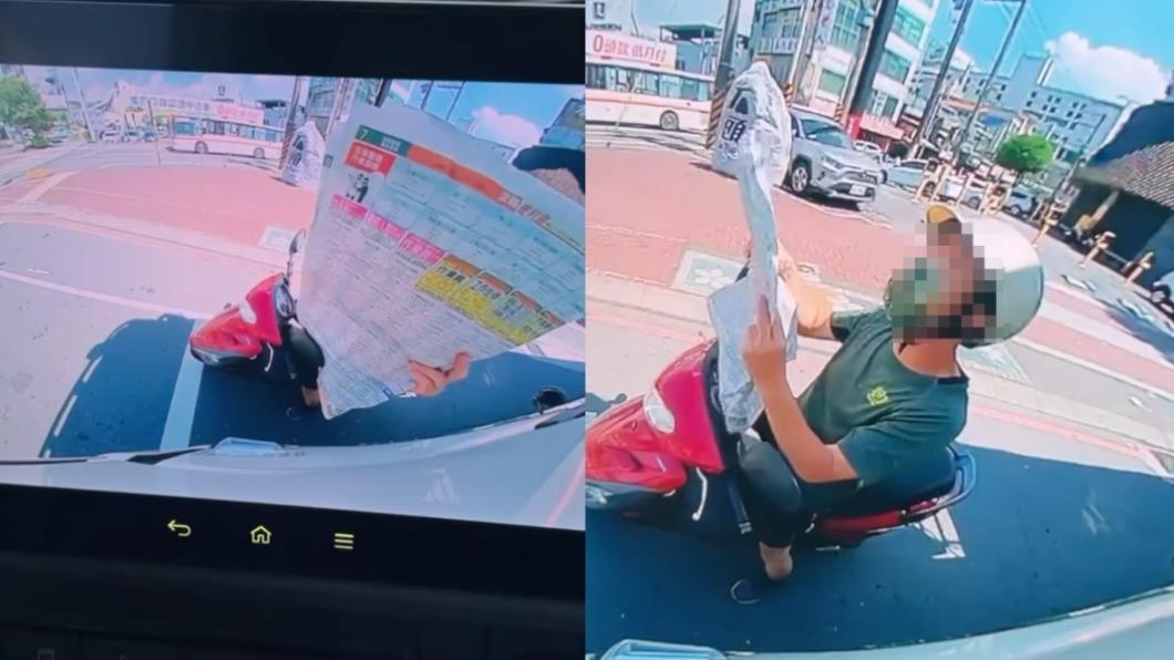 危險！騎士停在大貨車旁躲太陽「看報紙」　網一句話酸爆