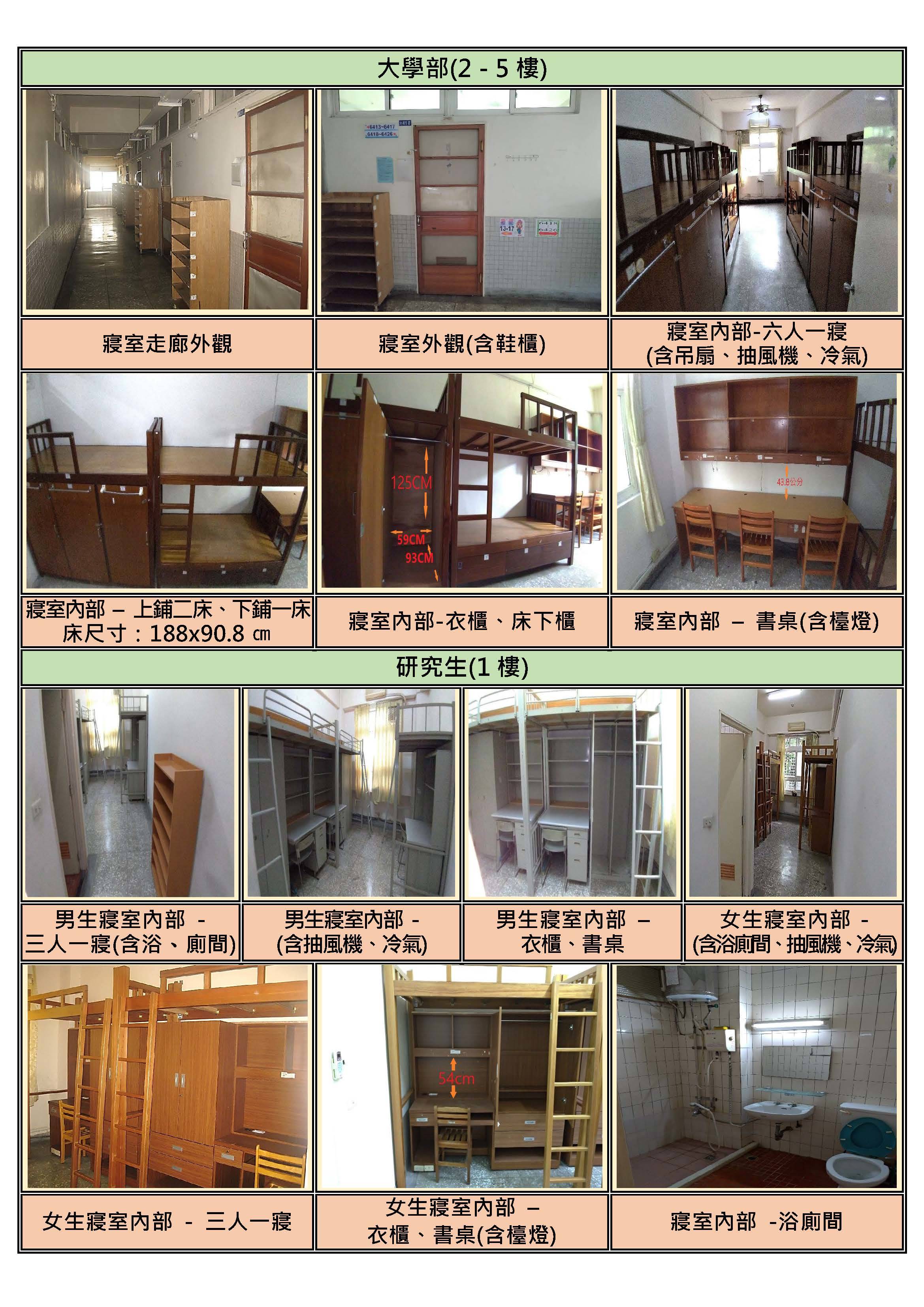床位為傳統的上下舖,床舖和其他家具都是木製,看起來相當老舊。(圖/翻攝自嘉義大學民雄校區宿舍網)