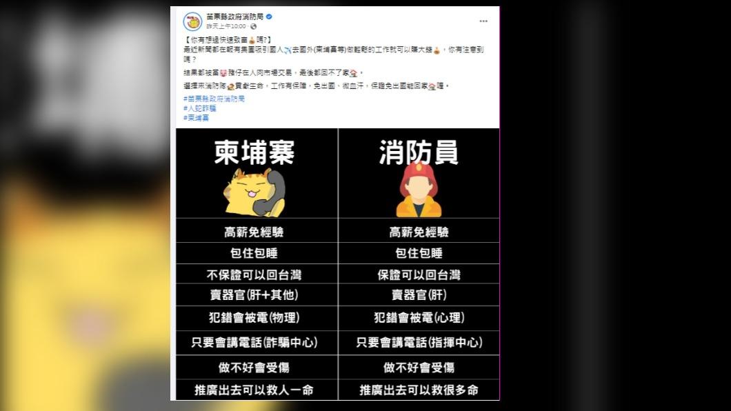博眼球! 苗栗消防局搭柬埔寨豬仔案 趣味徵新血
