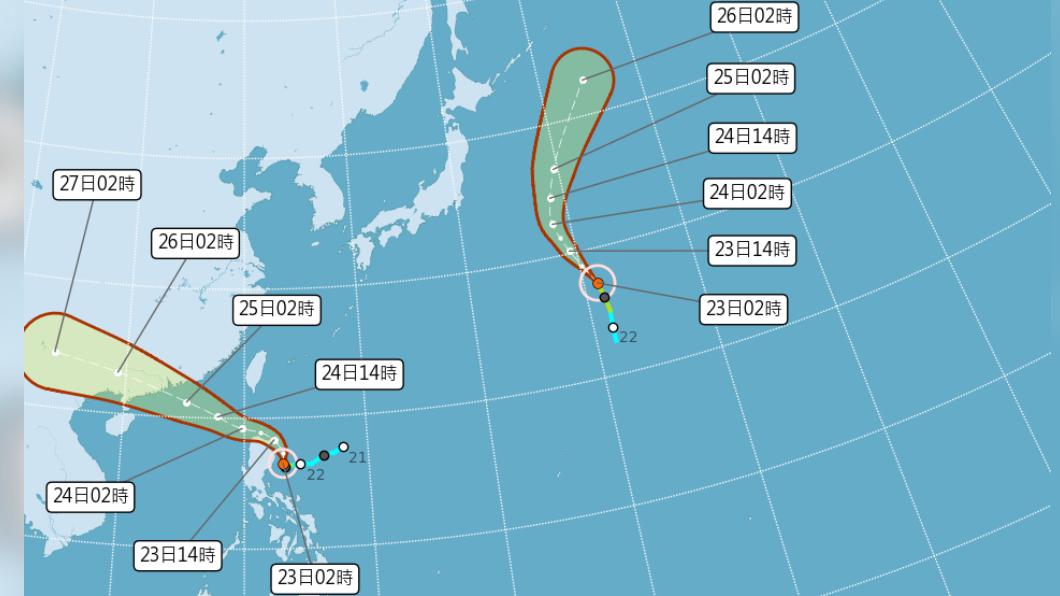 海上雙颱共舞！最新路徑圖曝光。（圖／中央氣象局）