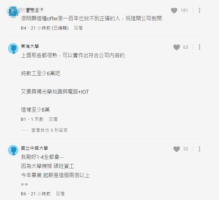 網友留言。(圖/翻攝自Dcard)