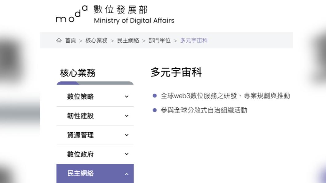 數位發展部設有「多元宇宙科」。（圖／數位發展部官方網站）