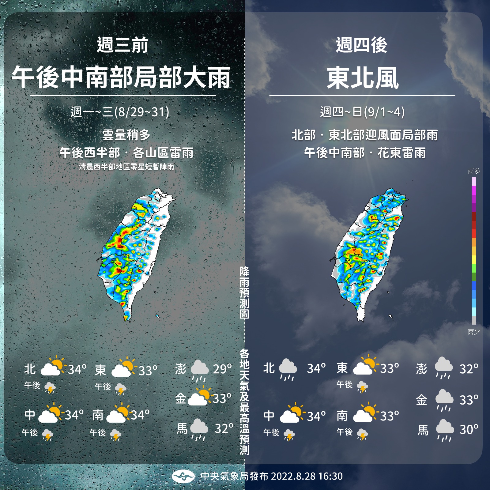 一週天氣變化。(圖/翻攝自中央氣象局臉書)