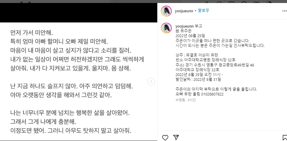 柳珠恩哥哥公布妹妹遺書。（圖／翻攝柳珠恩IG）