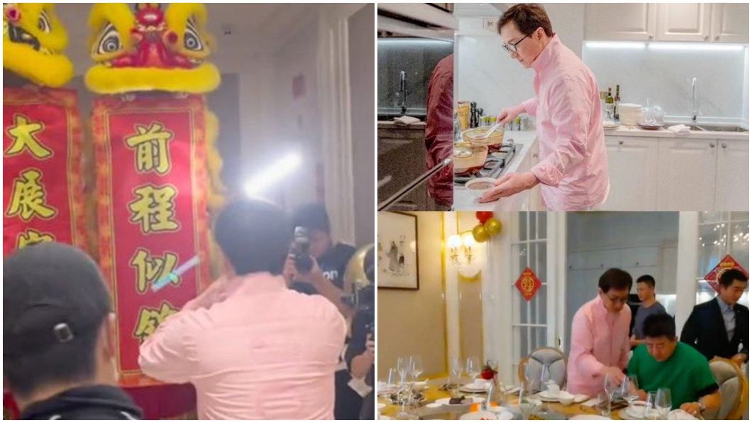 現場安排舞獅迎接,而成龍也親自下廚。(圖/翻攝微博)