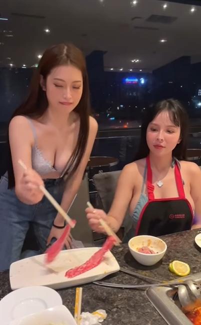 Yumi.k吃火鍋，上半身僅穿了一件胸罩。（圖／翻攝自自Yumi.k IG）