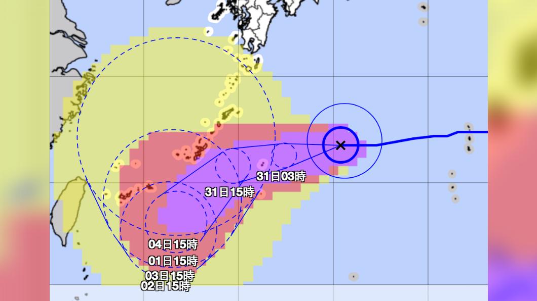 軒嵐諾暴風圈預估影響範圍。(圖/日本氣象廳)
