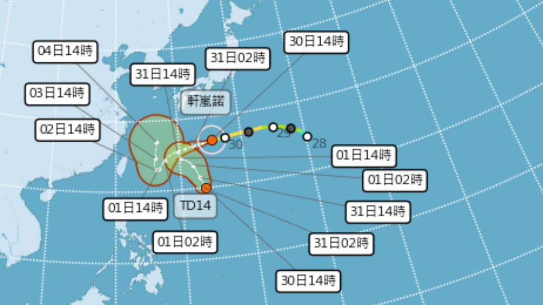 軒嵐諾颱風路徑圖。（圖／中央社氣象局）
