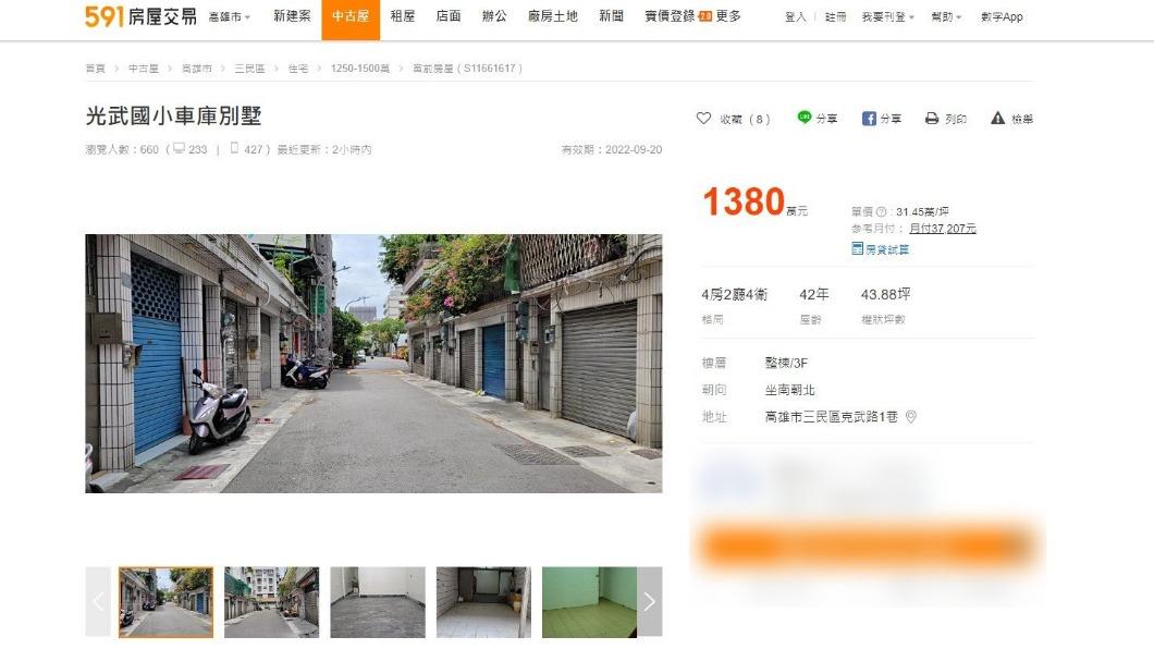 同排透天厝開價1380萬元。（圖／翻攝自591房屋交易網）