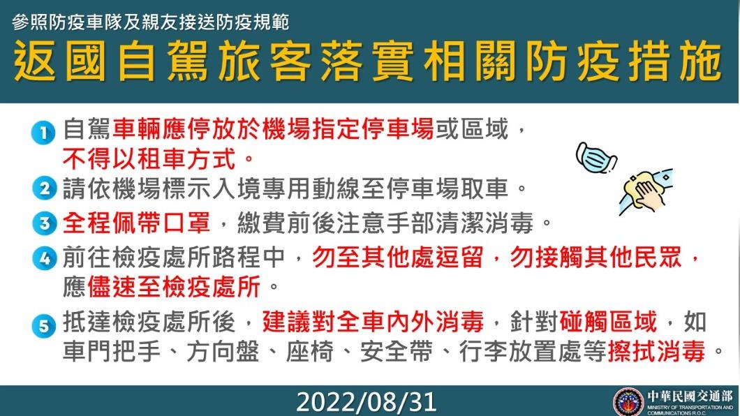 返國自駕旅客落實相關防疫措施。(圖/中央流行疫情指揮中心)