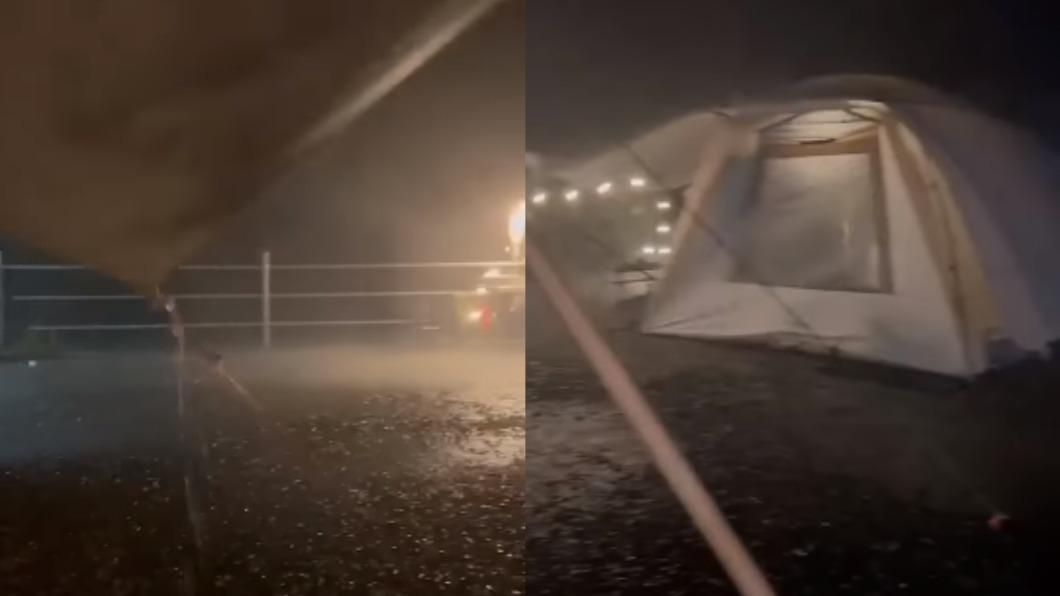 災難片?露營慘遇狂風暴雨「天空一片白」 帳篷差點變天燈