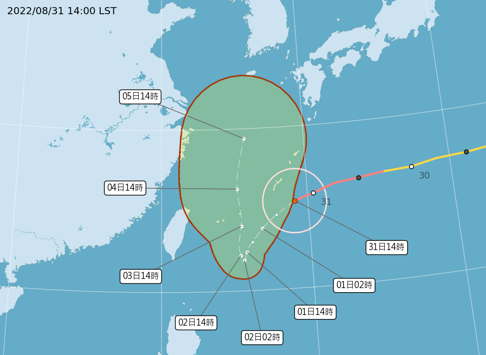氣象局預測颱風路徑。(圖/中央氣象局)