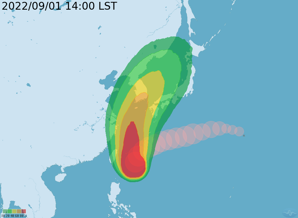 軒嵐諾暴風圈侵襲機率。(圖/中央氣象局)