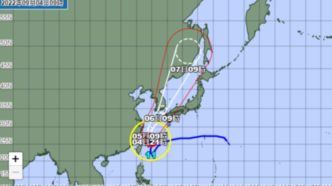 軒嵐諾部分暴風圈壟罩沖繩先島群島。（圖／翻攝自日本氣象廳）