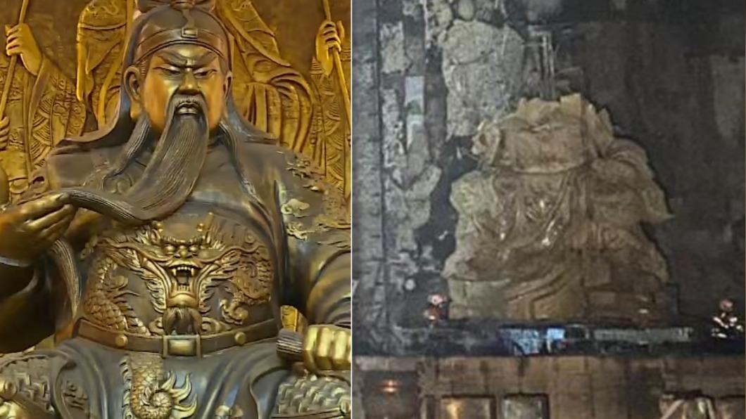 關公2022年遭大火毀損,高煜霖預言有災難,台灣真發生土石流。(圖/翻攝自桃園威天宮臉書、記者爆料網)