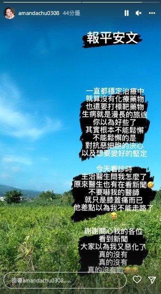 朱芯儀回應病情惡化。(圖/翻攝自朱芯儀IG)