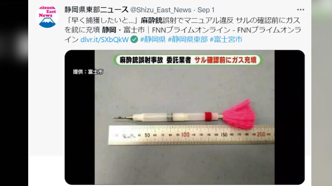 民眾遭麻醉槍射中。(圖/翻攝自推特@shizu_east_news))