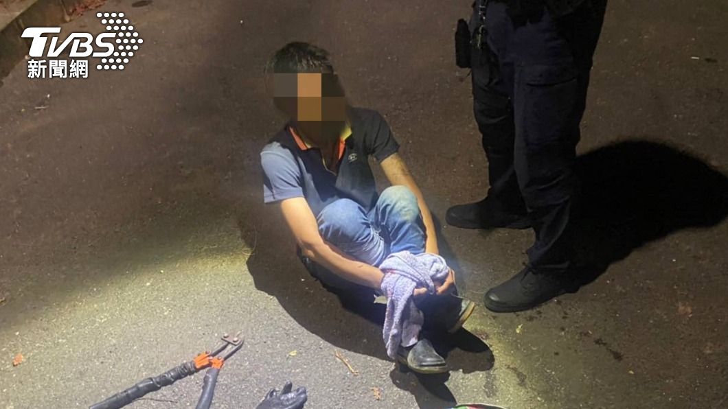 心虛!笨賊爬電桿偷剪電線 見警車嚇到摔落當場被逮