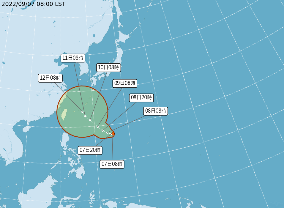 台灣東南方海面上新形成一個熱帶低氣壓TD15。(圖/翻攝自氣象局)